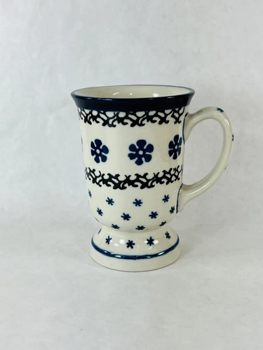 Footed Stoneware Coffee Mug Tea Cup POLISH BOLESLAWIEC Pottery Cobalt