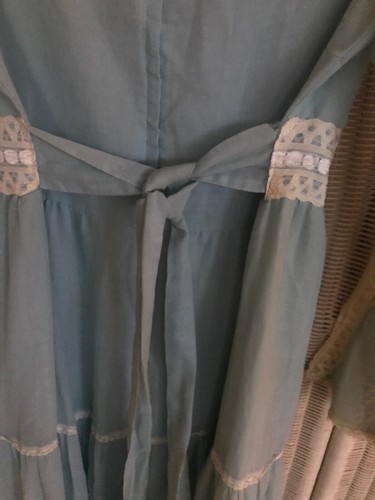 Vintage 70er JC PENNEY blau, SPITZE edwardianische durchsichtige Prärie MAXI Kleid M - Bild 6 von 8