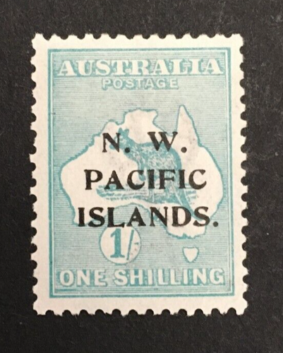 Australia ๐ฆ๐บ 'NWPI' 1 Shilling Blue-Green Kangaroo & Map 3rd Watermark MH - Foto 3 di 3