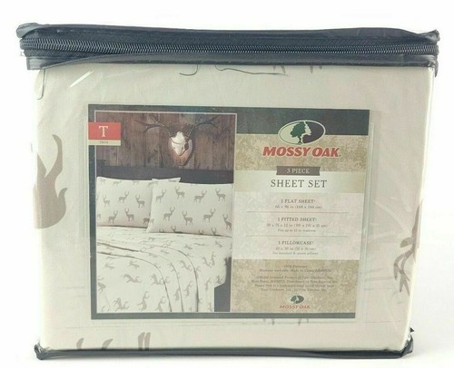 Mossy Oak Twin Bed 3 Pc Sheet Set Buck Hunting Lodge Cabin Deer Elk - Picture 2 of 5