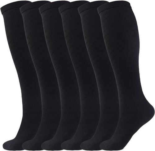 Compression Socks Stockings Womens Mens Knee High 20-30mmHG S/M Black 3 Pairs
