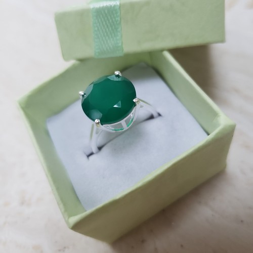 Anillo solitario brasileño de ónix verde de plata de ley, talla N/O, 7 - nuevo con etiqueta. - Imagen 2 de 8