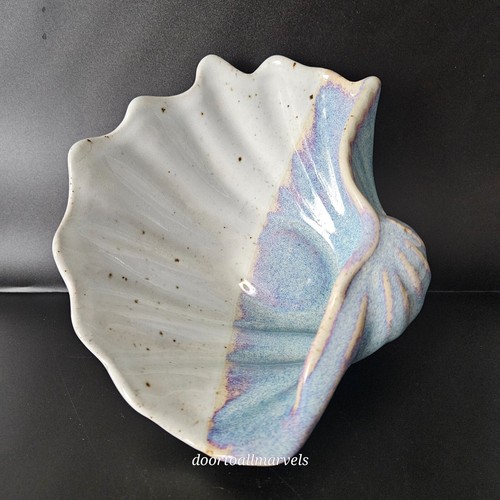 Vintage Shell Pottery Bowl Signed NEDZA USA 7" Coastal Beach House