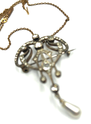 Antique Victorian Belle Epoque Large Pendant Silver & Clear Stones Circa 1880 - Picture 12 of 18