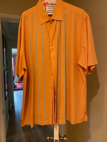 Vintage Seide Herren Kurzarm XL Hemd NAT NAST Luxus Originals Orange