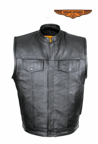 Motorcycle Club Defender Vest Naked Cowhide Leather Multi Pocket Rounded Collar - Bild 1 von 11