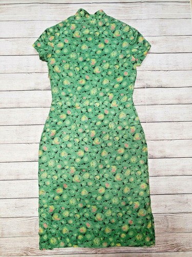 Vntg 40s Asian Style Green Circular Print Mandarin Collar Shift Midi Dress Small - Picture 8 of 8