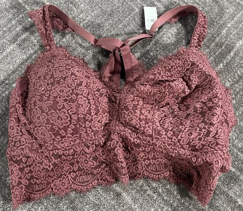 Aerie Eyelash Lace Racerback Bralette Floral Burgundy/Dusty Rose X-Large NWT - Picture 1 of 6