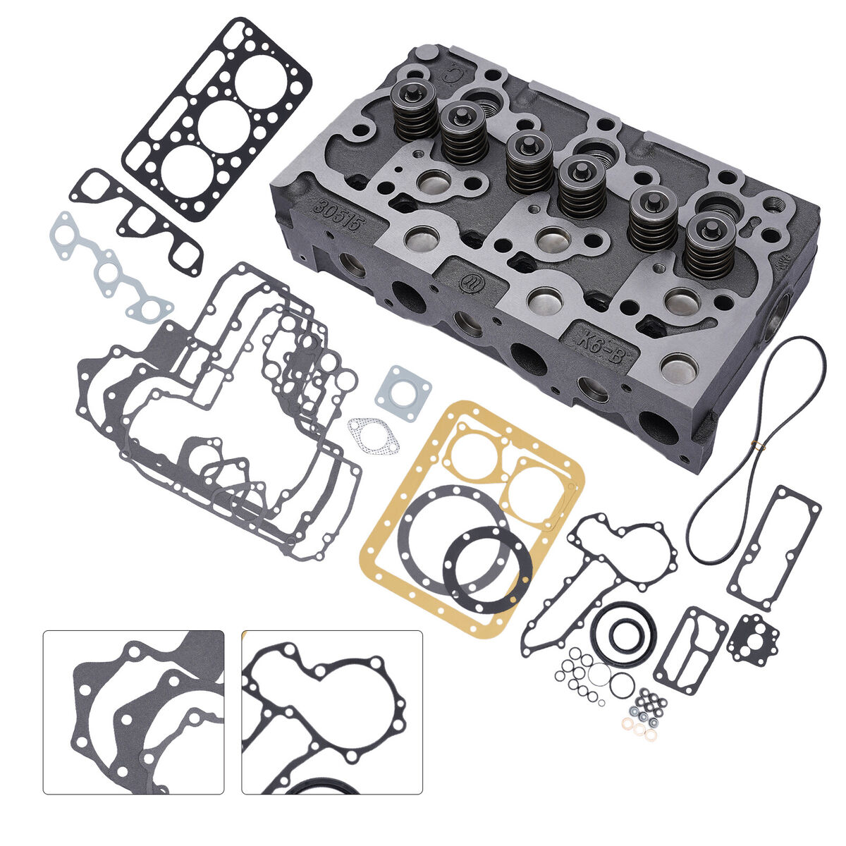 New Complete Cylinder Head W Valves, Gasket Kit Set For Kubota D1402