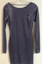 Forever 21 Light Blue Striped Velour Scoop Back Holiday/Club/Party Dress Small