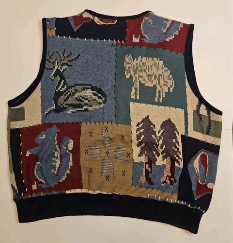 STRUCTURE 1990s Sweater Vest Patchwork Grandpacore Horse Dog Squirre Men’s Sz L - Picture 12 of 12