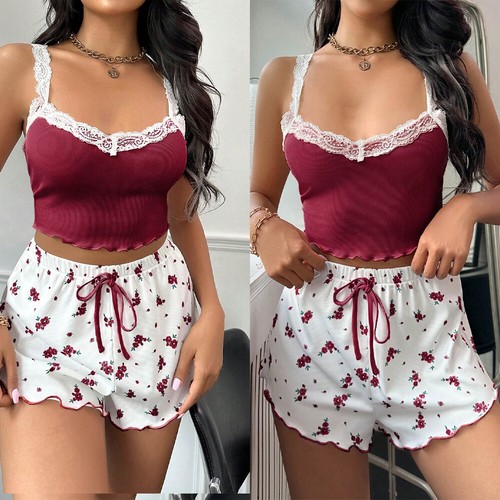 Women's Pajama Set Top&Short Sexy Sleepwear Babydoll Nightwear Nightgown Gift US - Picture 2 of 6
