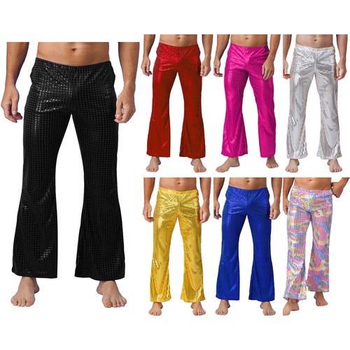 Mens Long Pants Carnival Straight Leg Pants Sequins Flared Pants Club Trousers - Picture 3 of 67