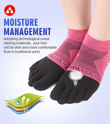 Coolmax Toe Socks for Women and Men No Show Low Cut High Large, Red - Picture 4 of 7