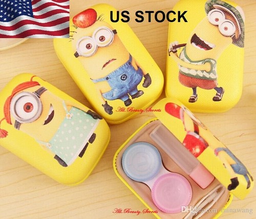 2 Pcs Minions Cartoon Contact Lenses cases Travel Box container Funny Cute  - Picture 1 of 5