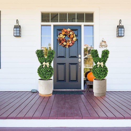 Outdoor Indoor Rabbit Shape Plant Artificial Green Plant Easter Porch Decoration - Picture 4 of 8