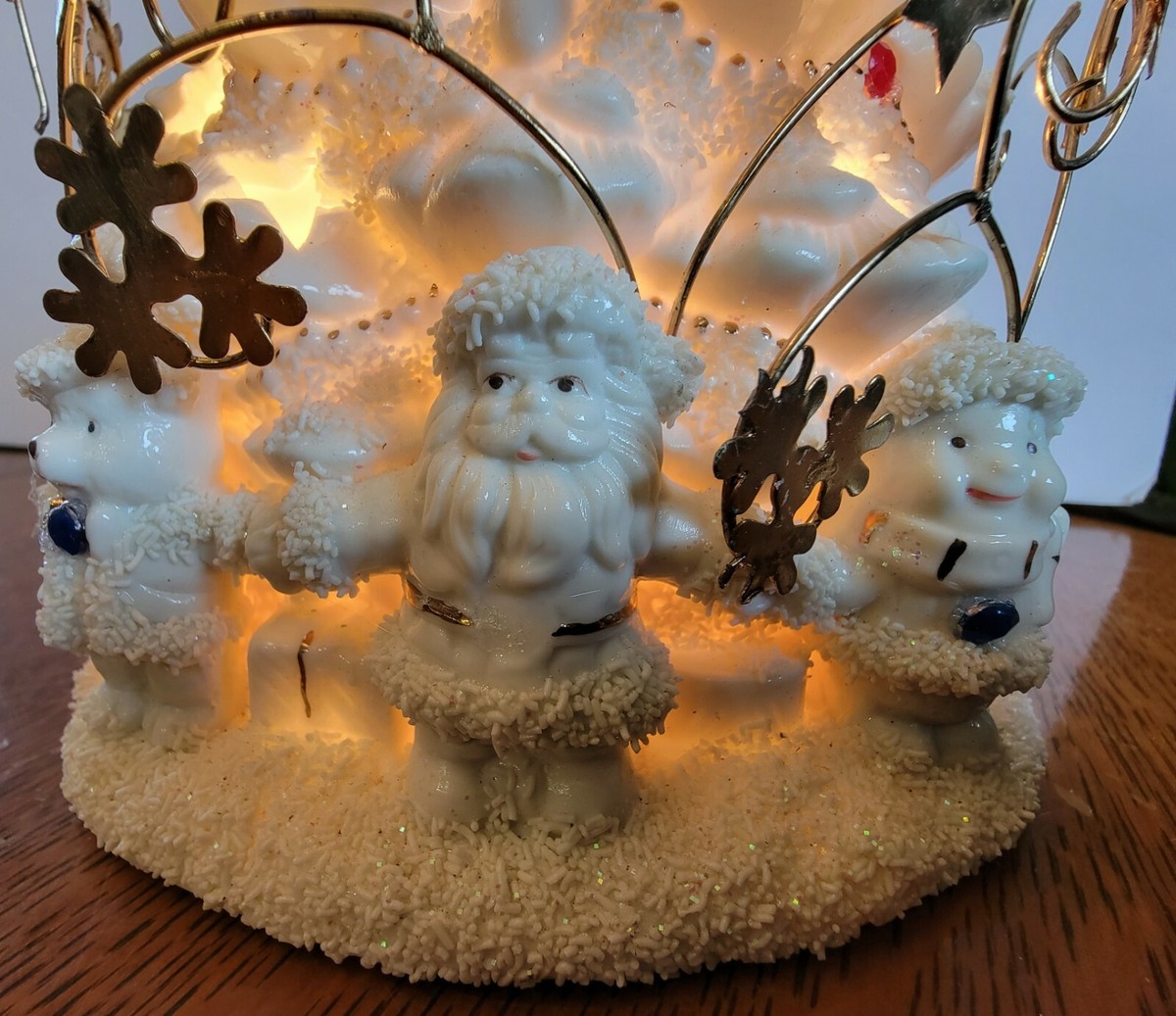 White Ivory Lighted Christmas Tree Gold Trim Santa Snowman Teddy