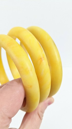 Lot Of 3 Plastic Vintage Bracelets Bangles Marbled yellow set stack - Bild 3 von 6