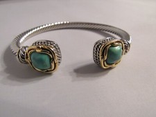 Designer 18K Two-Tone Plated Turquoise Bangle - New - 348