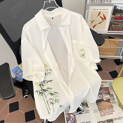Men Short Sleeve Shirt Chinese Tang Suit Hanfu Tops Bamboo Blouse Ethnic Jackets - Bild 8 von 12