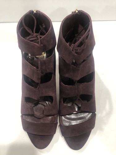Delman Tryst Ghillie-Tie Suede Open-Toe Bootie purple womens size 9 - Picture 4 of 5