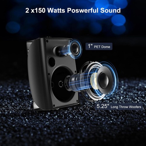 Herdio 2X5.25" Passive Outdoor Speakers Waterproof Wired 300W Wall Mount Speaker - Picture 2 of 35