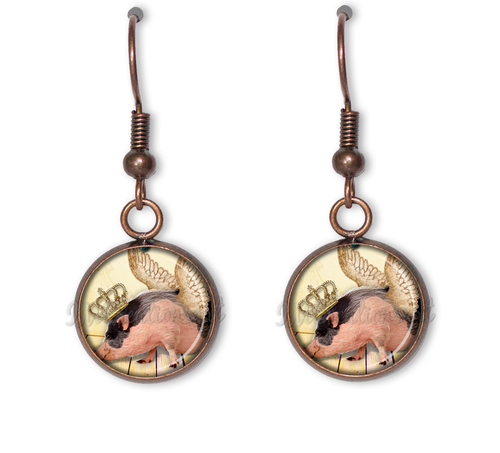Flying Royal Pig Animal Spirit Handmade Resin Dangling Earrings 12MM SIZE - Picture 7 of 7