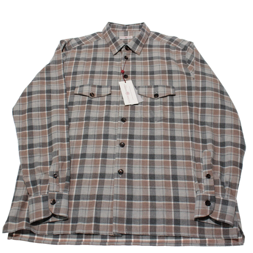 Luciano Barbera NWT Casual Button Down Shirt Size XL in Brown/Gray Plaid Flannel - Picture 3 of 10
