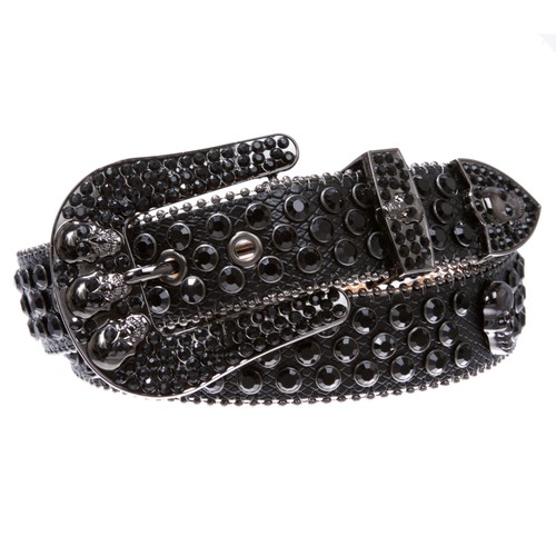 Cowboy Cowgirl Western Skull Rhinestone Bling Leather Belt for Men and Women - Bild 2 von 15