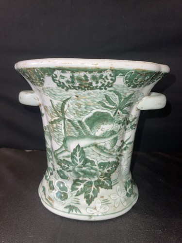 Yong Sheng Republic Porcelain Hong Kong Green Cache pot Vase Planter Cherubs - Picture 2 of 12