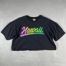 Vintage Hawaii Shirt Womens XL Black Signal Mega Tee Cropped Boxy Tshirt
