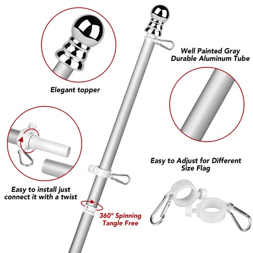 Tangle Free Spinning Flag Pole Aluminum 6FT Durable Rust Free Wind Resistant Kit - Picture 17 of 28