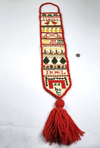 Striscione natalizio da appendere punto croce fatto a mano 30" x 5,5" rosso pannelli multipli - Foto 2 di 8