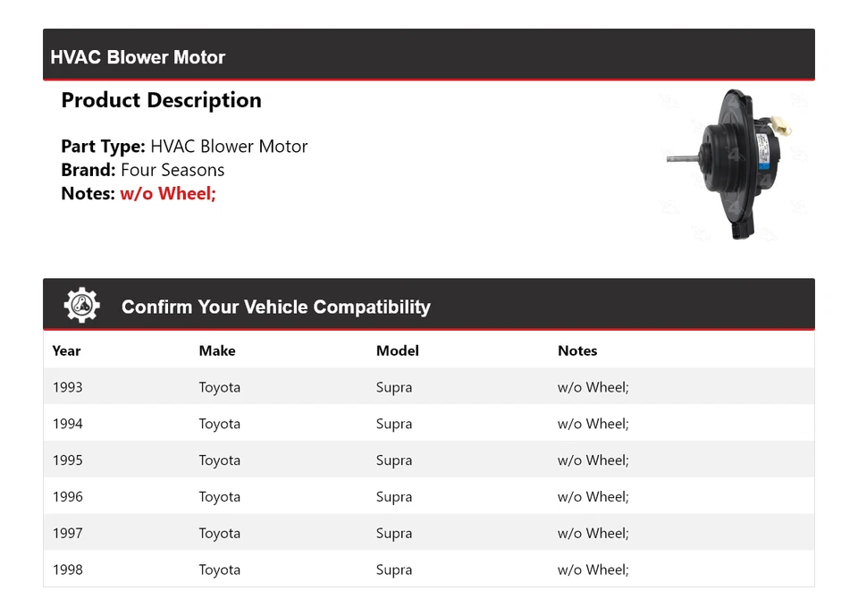 Motor soplador de climatización para Toyota Supra 1993-1998 4 estaciones 1994 1995 1996 1997 Foto 2 de 4