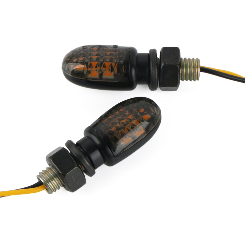 2x 12V LED Motorrad Quad Mini Blinker E-Geprüft Rauchglas Schwarz Getönt Orange