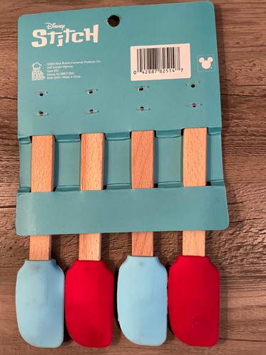4 Stück Disney Stitch Weihnachten Silikon & Holz Mini Spatel Set Neu - Bild 4 von 4