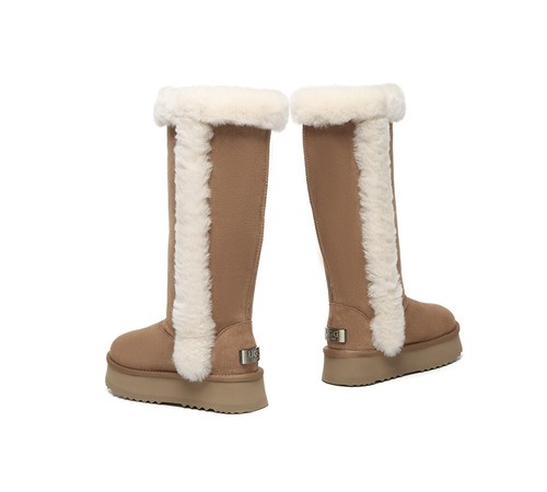 UGG EVERAU® UGG Boots Women Sheepskin Wool Shearling Lined Tall Platform Kazzi - Picture 9 of 11