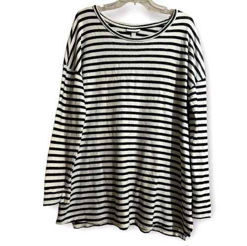 Liz Lange Maternity Top XL Long Sleeves Black White Stripes Round Neck - Picture 1 of 8