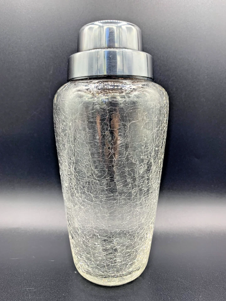Coctelera alemana WMF vidrio craquelado transparente tapa plateada marca Art Deco Foto 2 de 4