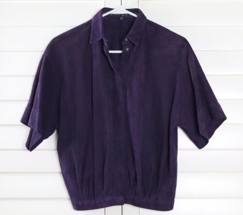 BARBARA BUI $1750 Suede Genuine Leather Cropped Pleated Jacket Top Size 36 - Picture 5 of 6