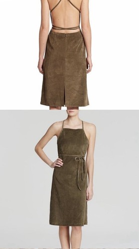 Vestido midi de gamuza Theory Lilita marrón oliva espalda abierta sin espalda talla 2 - Imagen 3 de 13