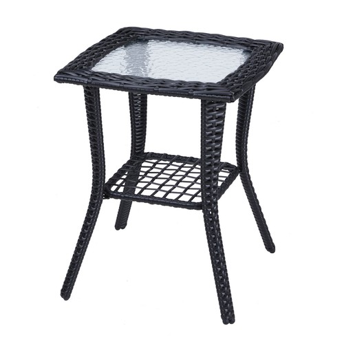 Patio Tables Wicker Side Table - Rattan Coffee Table with Glass Top End Table - - Picture 10 of 21