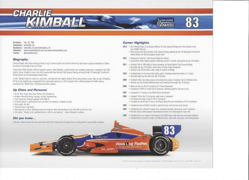 2013 INDY 500 CHARLIE KIMBALL USA GANASSI RACING INDYCAR 8 "X 10" HERO CARD - Picture 2 of 2