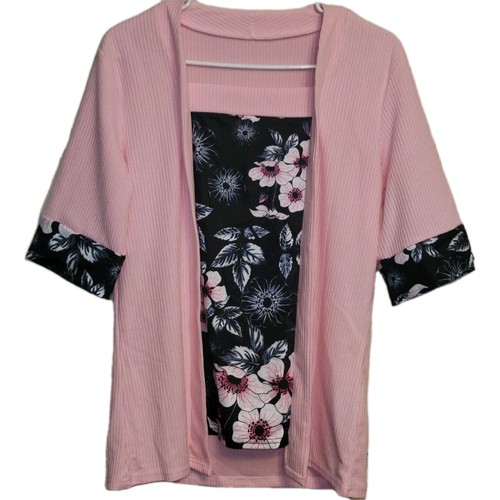 Pink Black Floral Women's Shirt Large NWOT Cute Work Wear Spring Summer - Picture 2 of 10