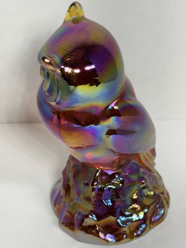 Fenton Owl Iridescent Carnival Solid Glass Figurine 5.5” - Picture 3 of 13