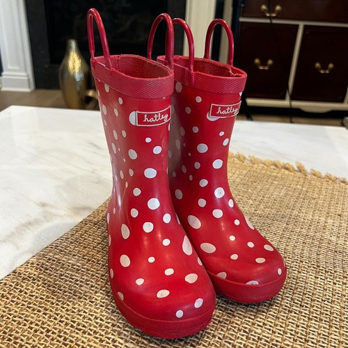 Hatley Kinder Regenstiefel rot gepunktet Griffe zum Überziehen Gummi