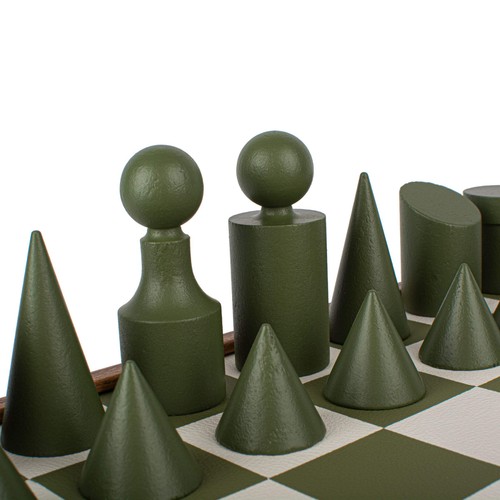 Wood Chess Set Bauhaus Style Chessmen Leatherette board 40cm Manopoulos SD50GRE - Picture 9 of 9