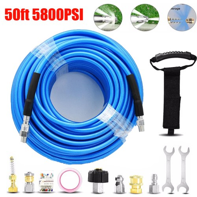 #ad 50FT 5800 PSI Sewer Jetter Nozzles Kit Pressure Washer Drain Cleaning Hose $31.59