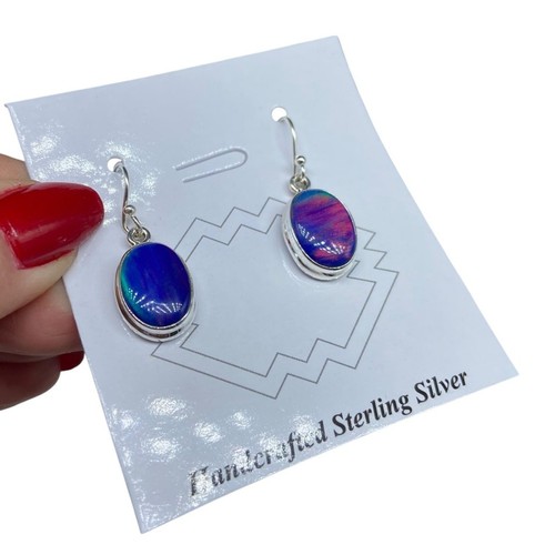 Aura Aurora Opal Ohrringe massiv 925 Sterling Silber blauer Stein oval Ohrhänger - Bild 7 von 15