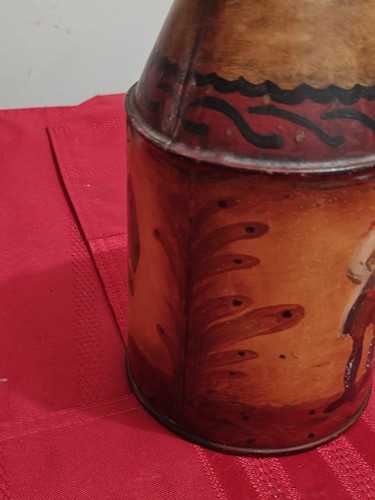 Antique 19th C Hand Painted Tin Tole Ware Tea Caddie , Great Color With  Lid - Picture 6 of 8